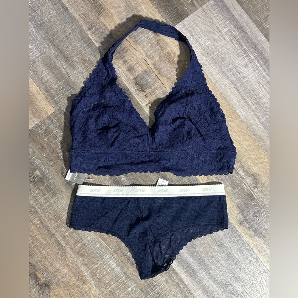 Aerie Midnight Blue Lace Bralette and Panties Set